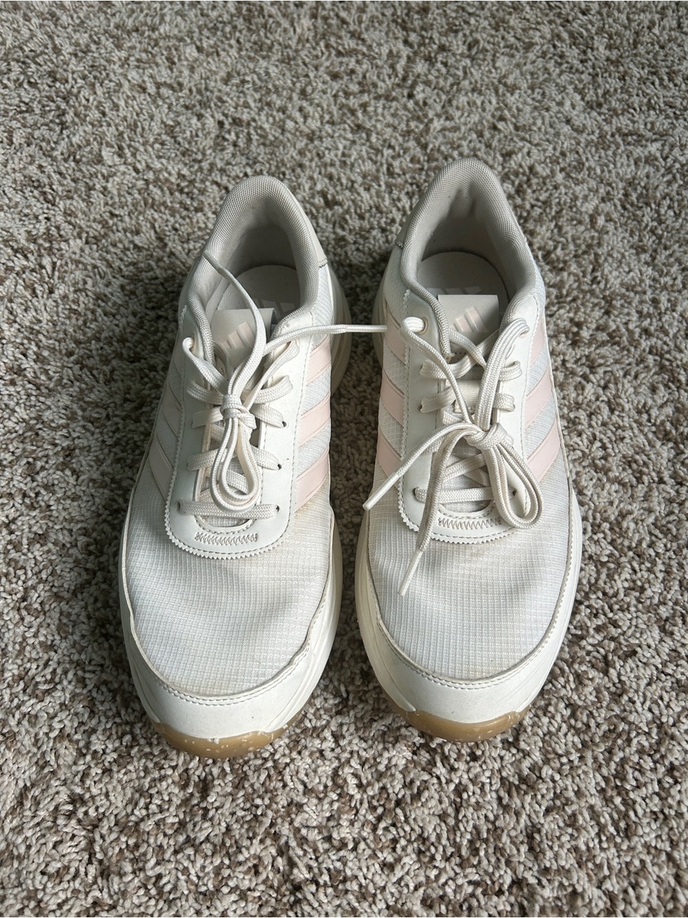 Adidas Women's Off-White Golf Sneakers with Pink Stripes